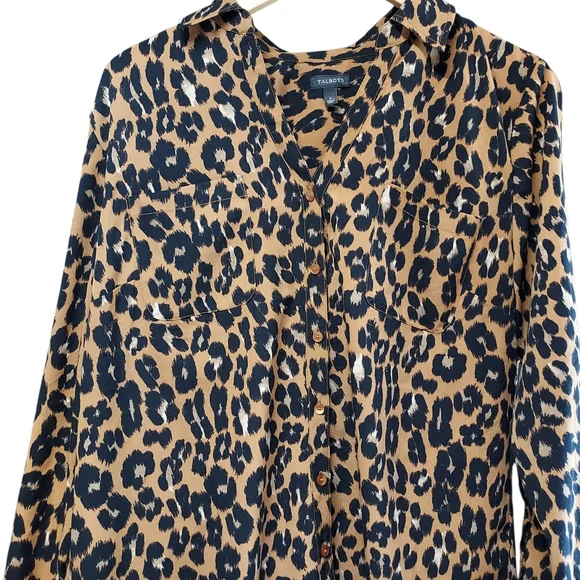 Talbots Cheetah Print Button Down Long Sleeve Womens Top Size Large - Picture 4 of 15